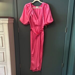 Amanda Uprichard Elegant Pink Dress with Puff Sleeves and belt